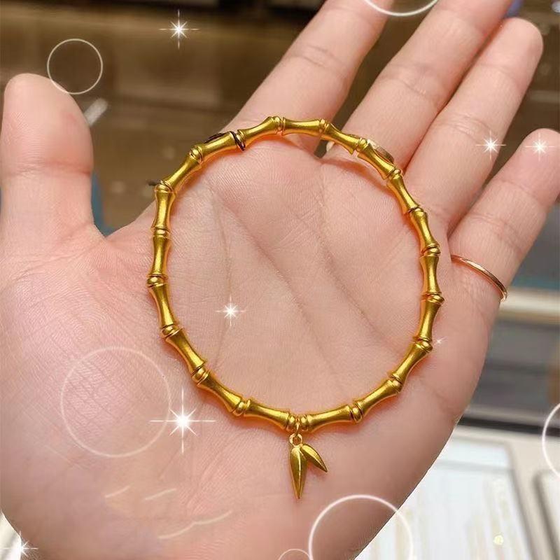 Elegant Adjustable Golden Bamboo Bracelet for Women - Modern Chinese Style, Versatile Sectioned Design