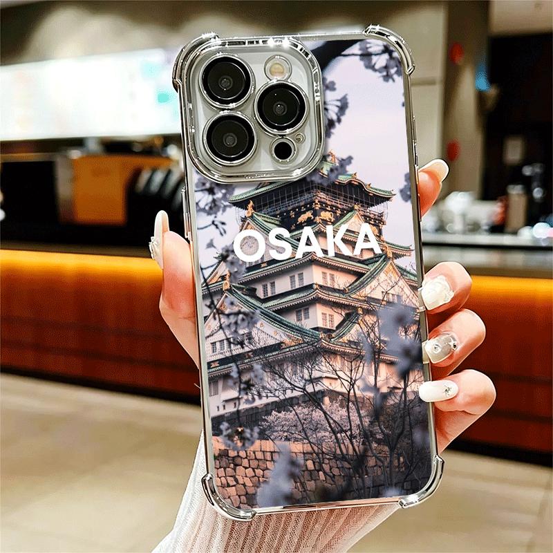 Osaka Tokyo Japan Scenery Plating Phone Case For Iphone 16 17 Pro Max Air 16E 14 15 Plus 12 13 Mini Anti-Fall Airabag Cover