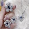 Luxury Diamond Flower 3-Piece Set: Necklace, Earrings & Statement Ring for Women