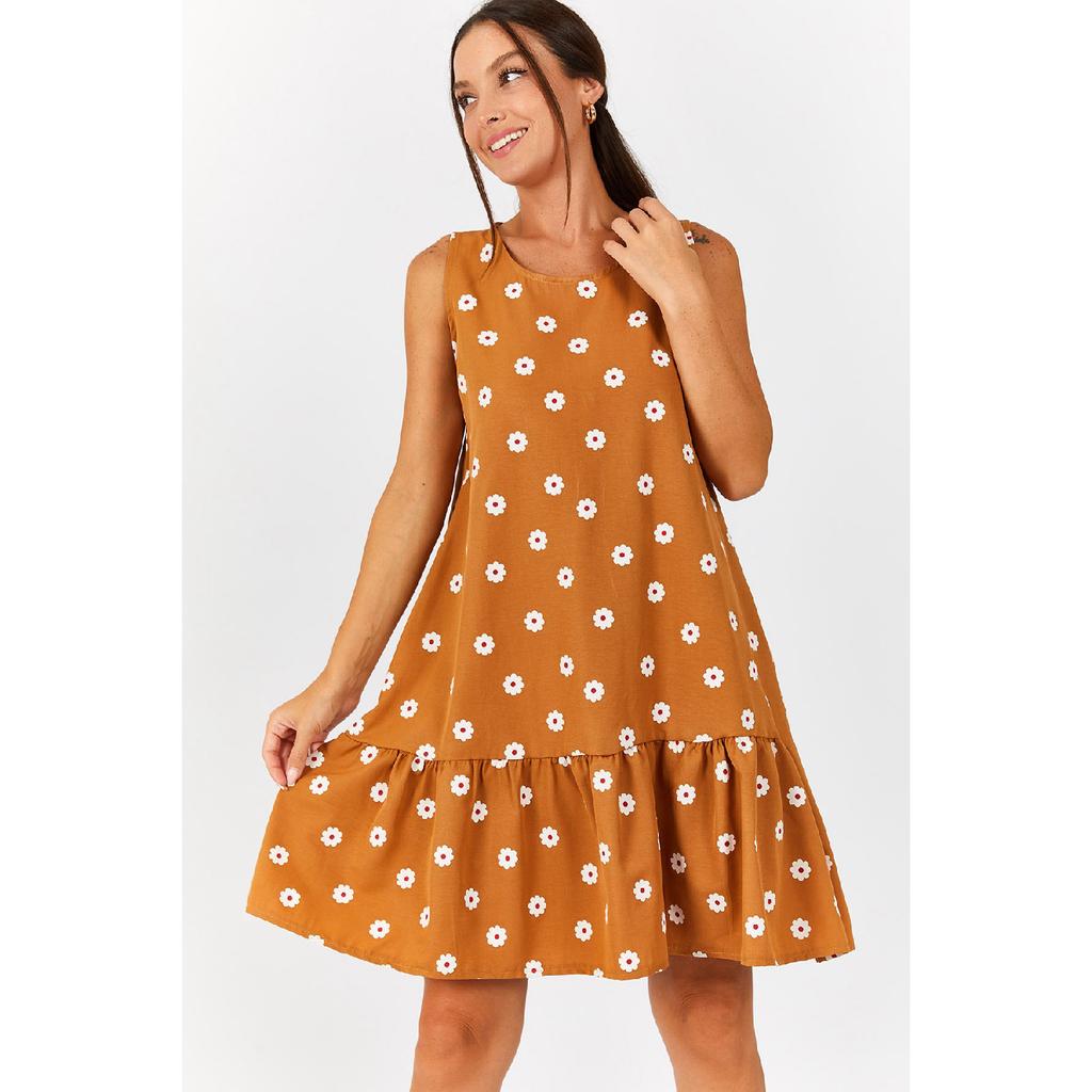 Женская черная юбка без рукавов с рюшами и рисунком ромашки Платье Arm-22y001123