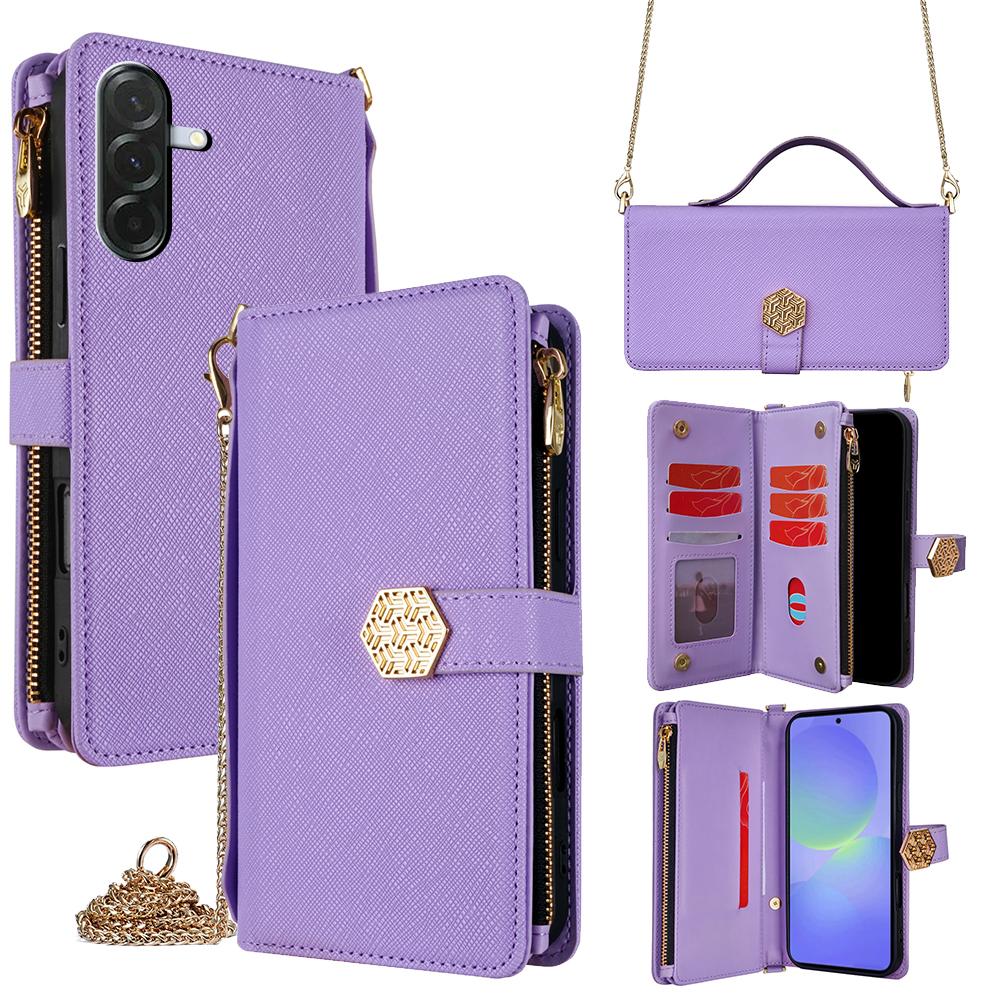 

For Samsung Galaxy A36 5G Case Cross Texture PU Leather+TPU Wallet Phone Cover with Strap Purple