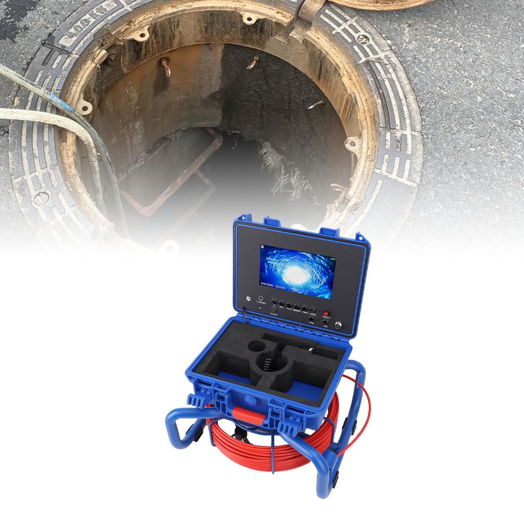 7in LCD Sewer Camera - Self Leveling 30M IP68 Pipeline Endoscope with 512Hz Transmitter & DVR, Industrial Drain Inspection Tool