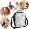 White Marble Print With Black Texture Thermal Lunch Bag for Kids Boys Girls Washable Tote Lunch Container for Work School Travel