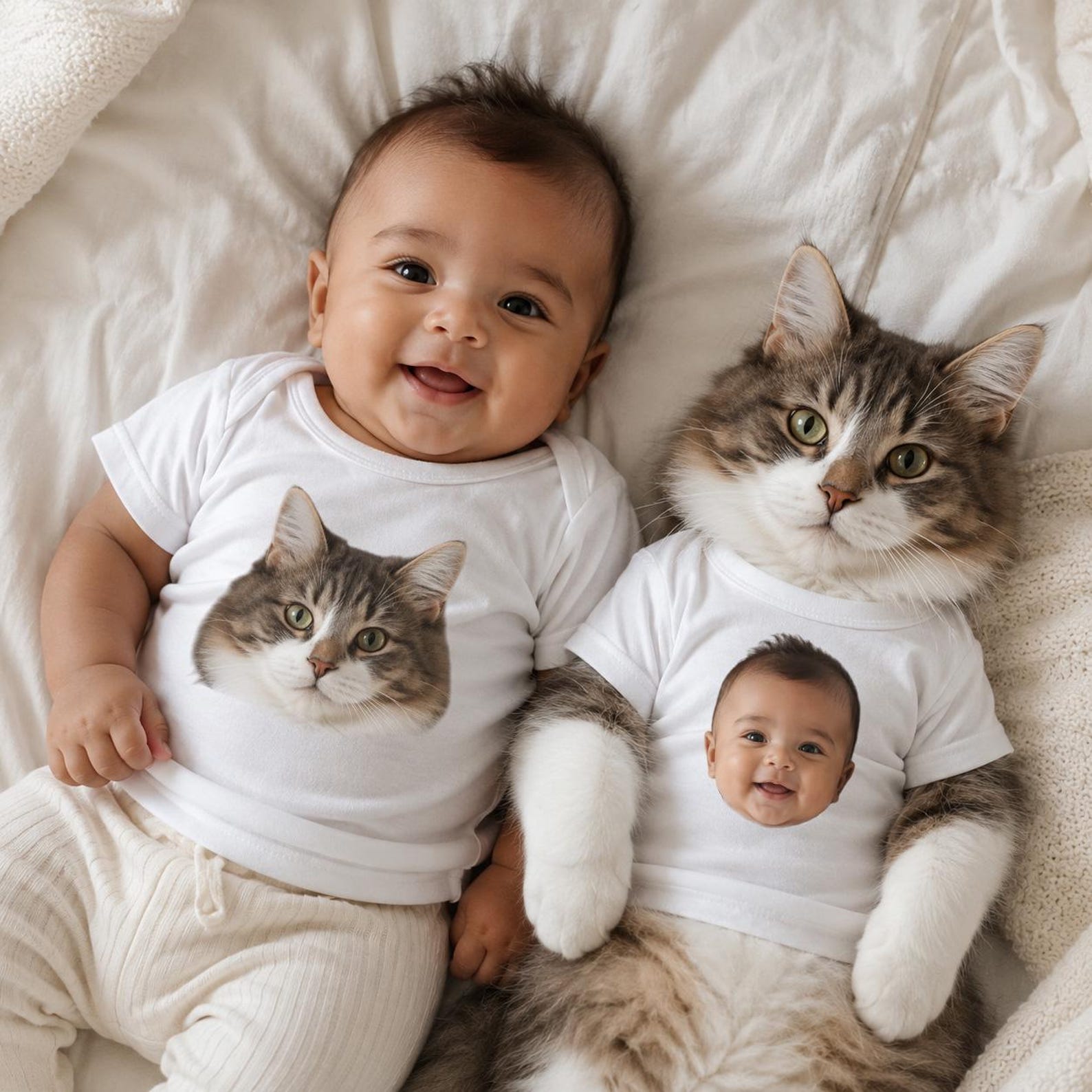 Custom Baby and Pet Matching Shirt, Personalized Dog Cat Photo T-Shirt, Baby Pet Sibling Tee, Funny Pet Lover Gift XL