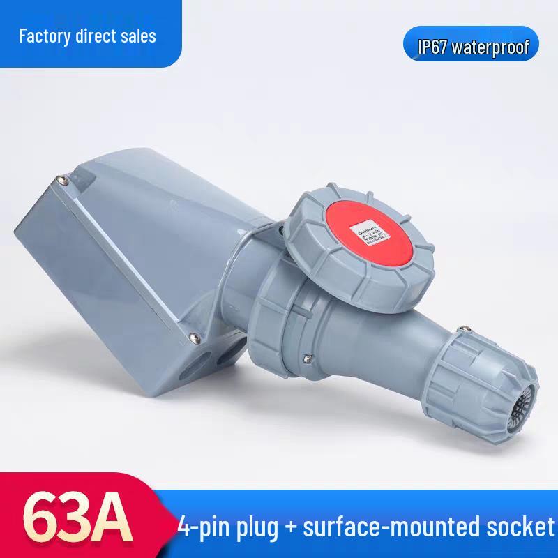 63A/125A Waterproof Aviation Plug Socket: 3-Pin, 4-Wire, 5-Hole, 3-Phase Connector