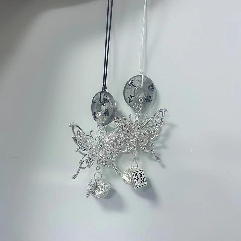 Chinese Style Butterfly Charm Phone Chain Blessing Luky Buckle Bell Pendant Sweet Cool Keychain Bag Hangings For Women Girl Gift