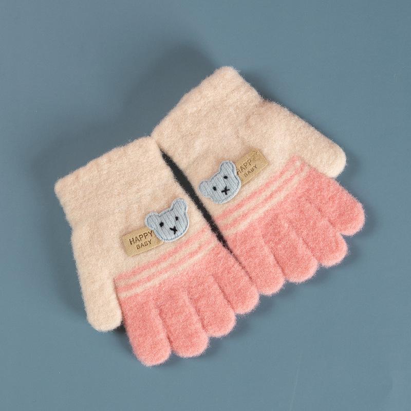 Xuehuaxiu Kinder-Thermohandschuhe, gestrickte Jacquard-Fäustlinge mit Cartoon-Bär, Großhandel für Kinderhandschuhe