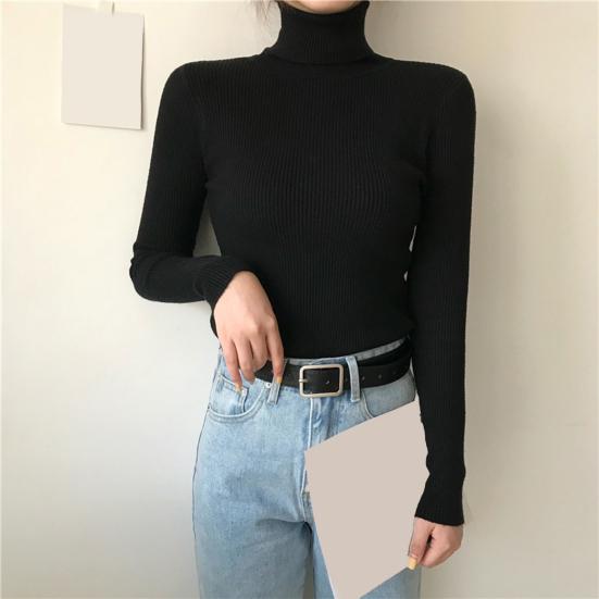 Women Knitting Tops Turtleneck Long Sleeve Solid Color Bottom Sweater Slim Fit Knitting Pullover Tops Autumn Winter Wear