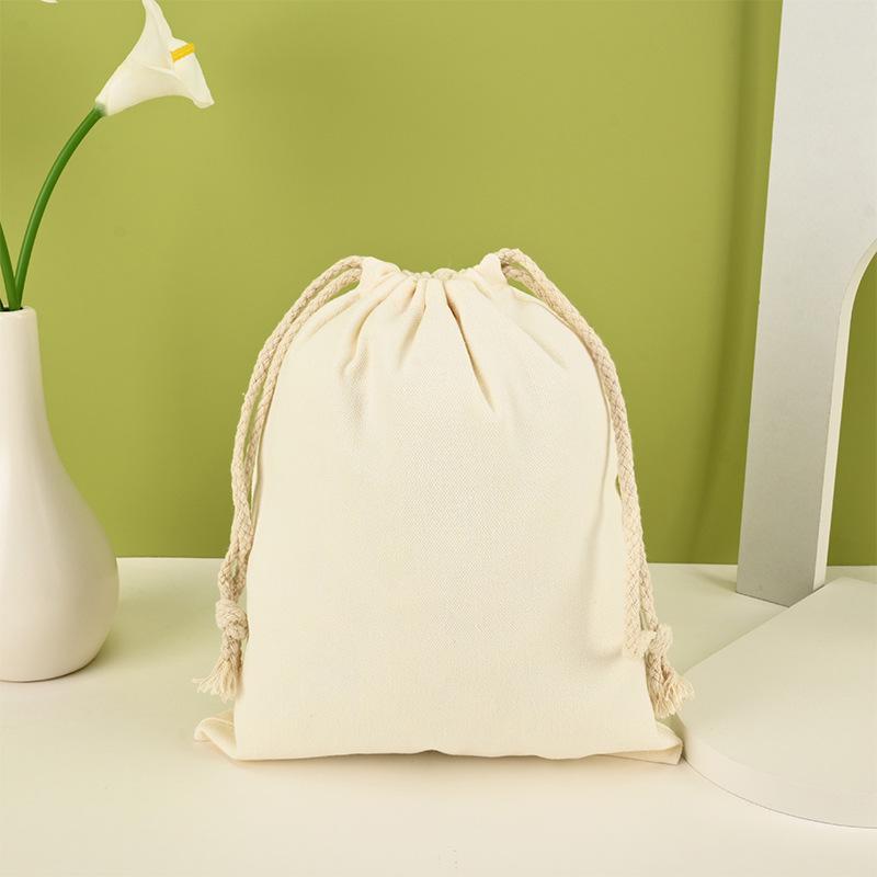 Blank Canvas Drawstring Bag with Cotton Rope for Nuts or Rice, Custom Logo Printing Available
