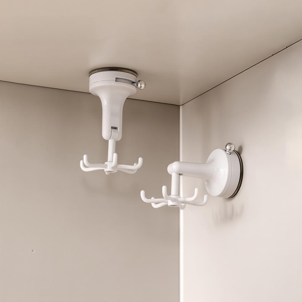 Kitchen Suction Cup Rotating Hook Plastic Rotatable Drill Free Cookware Spatula 6-Claw Suction Cup Wall Mounted Storage Hook