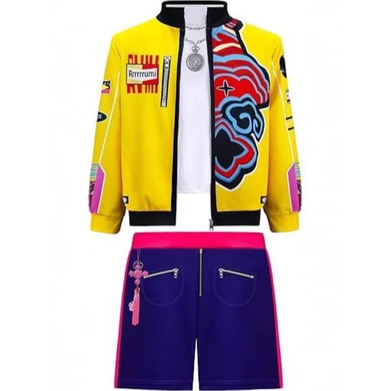 Kids Rumi Cosplay Costume Kpop Demon Hunters Huntrix Coat Vest Pants Wig Suit Girls Dance Clothes Halloween Carnival Roleplay