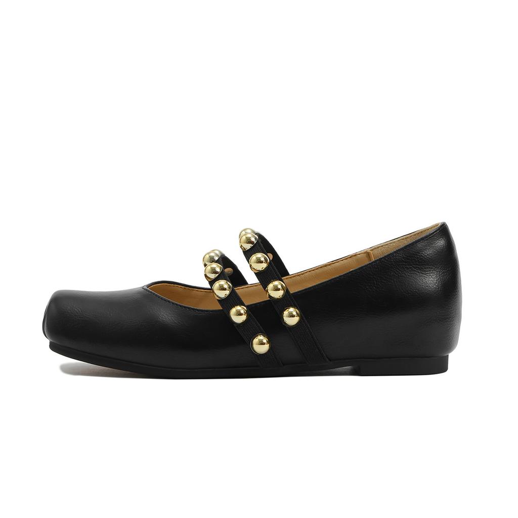One Word with Mary Jane Women's Shoes 2025 Retro Ballet Style Single Shoes Women's Inner Height Increase Flat Bottom Rivet Ballet Shoes