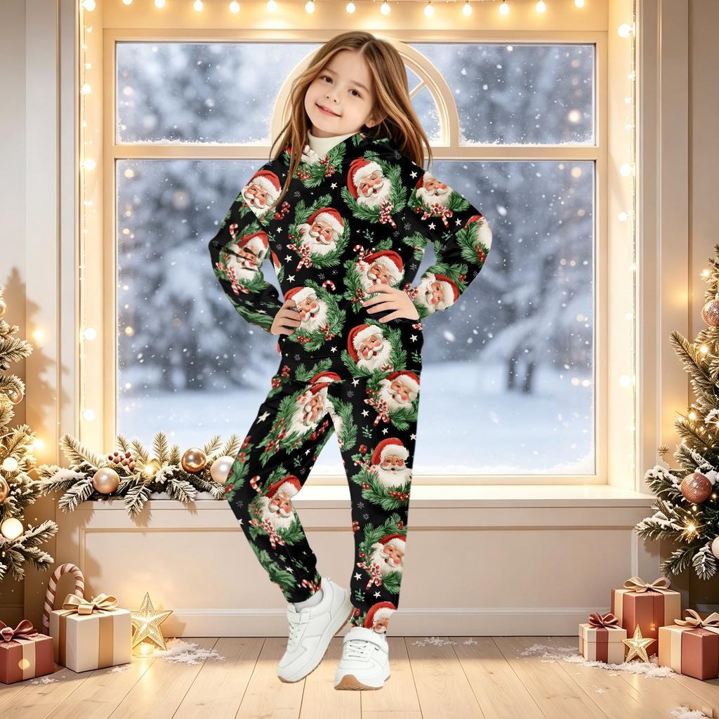 Kids Christmas Print Hoodie Set - Children's Hooded Pullover Top for Boys and Girls