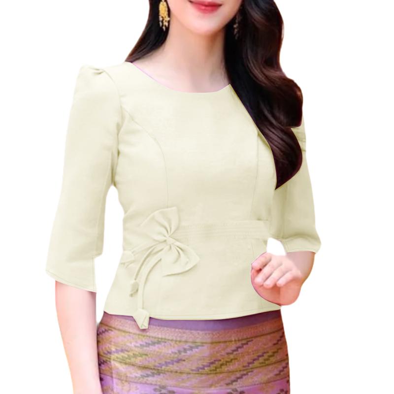 

ZANZEA Женская повседневная блузка с круглым вырезом, однотонная, летняя, с рукавом 3/4 4XL