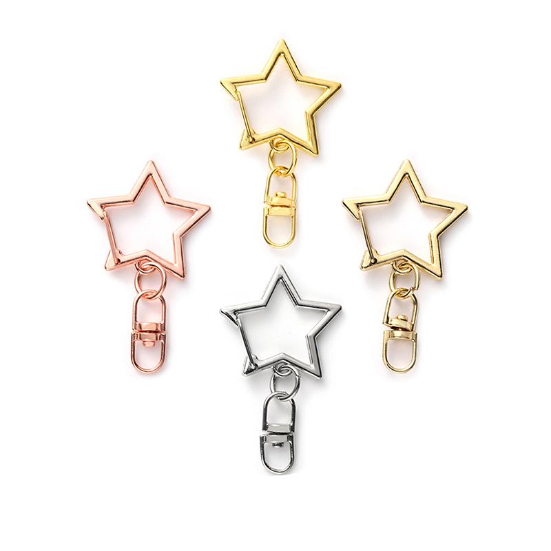 10pcs Star Pentagram Hollow Key Chain Key Ring DIY Accessories Lobster Clasp