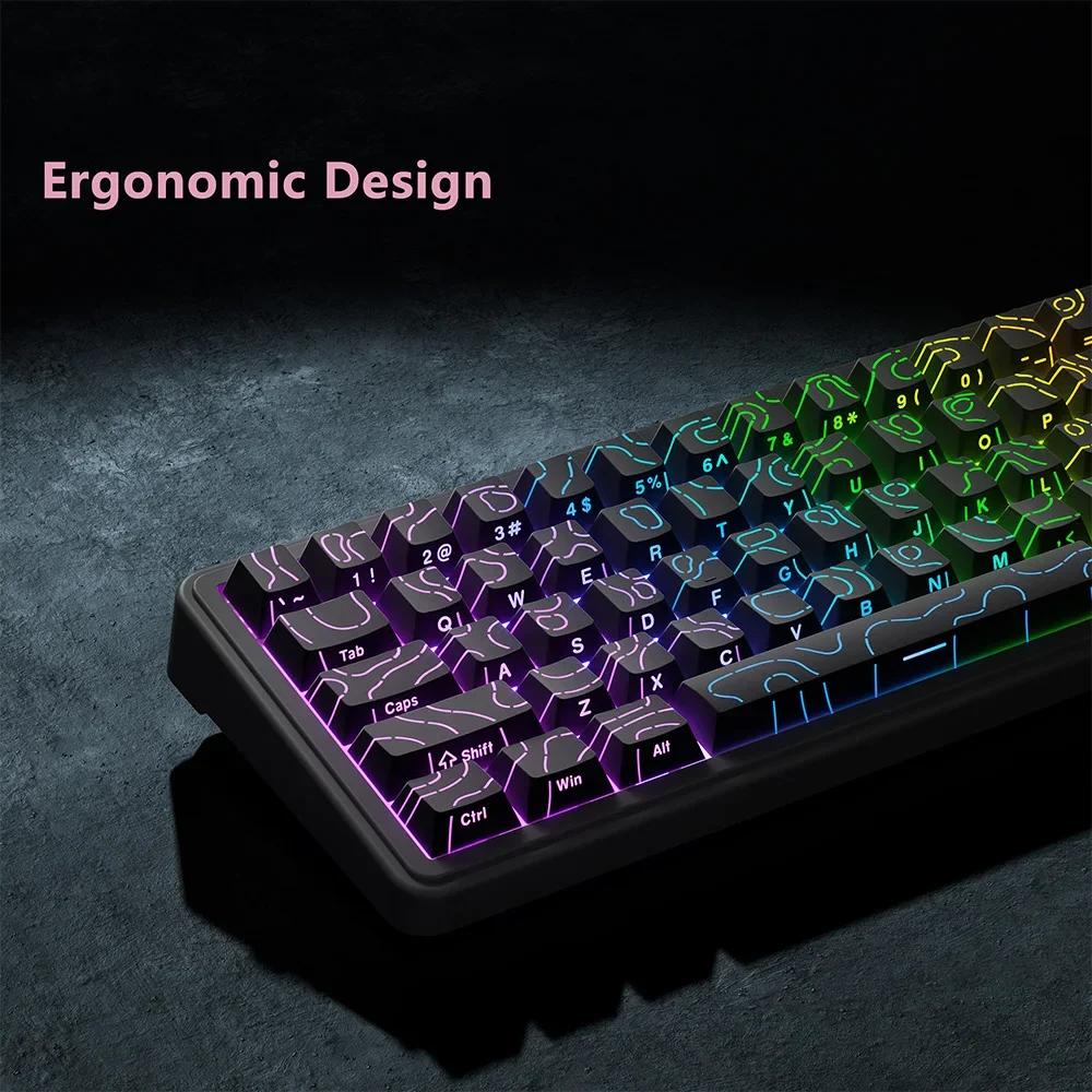 Topographic Keycaps Contour Lines Shine Through 98 Key PBT Cherry Profile Side Print Backlit for MX Gamer Mechanical Keyboard