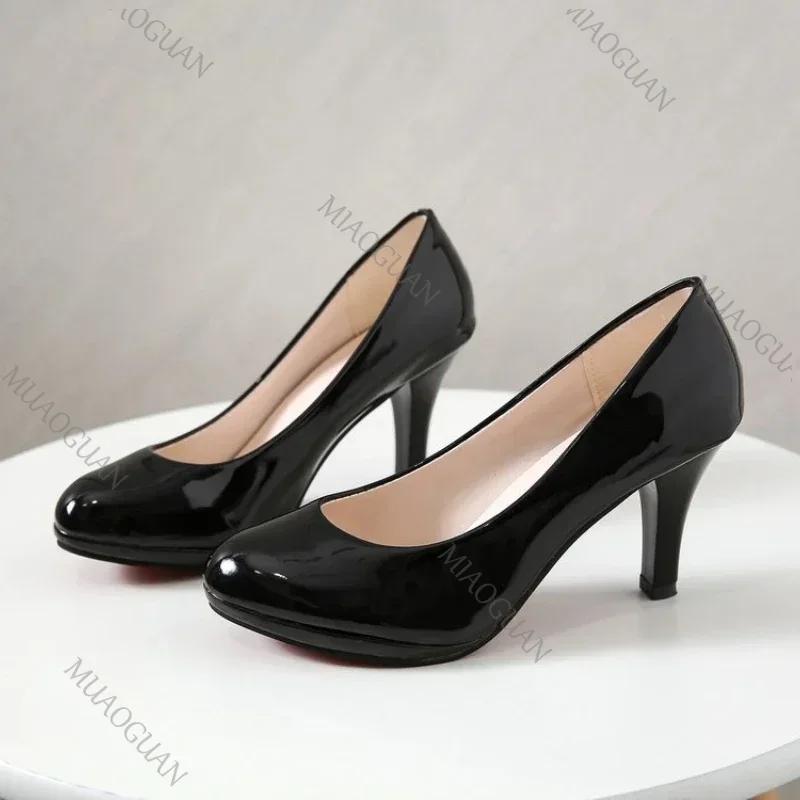 Fashion Spring Summer Classics Round Toe Women's Pumps Comfortable 8cm High Heels Shallow Office Ladies Shoes Solid Platform Female Shoe