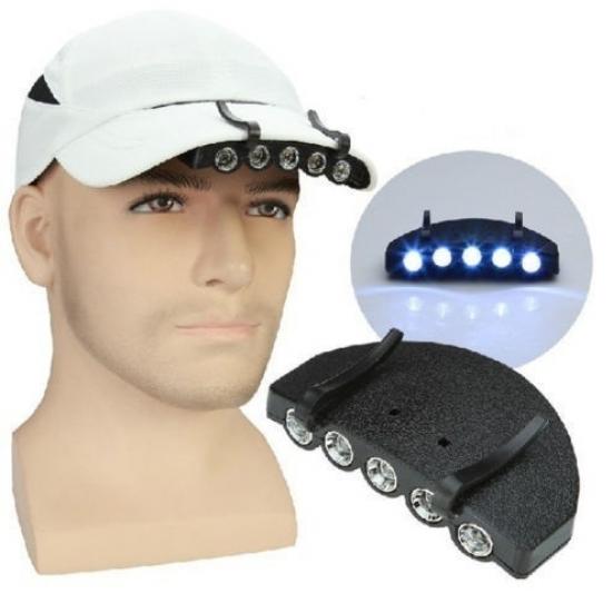 Buy 5 LED Cap Hat Brim Clip Light Lamp Hunting Fishing Cycling Headlamp ...