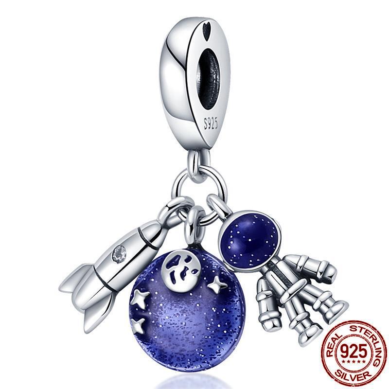 Decorative Charms Fit 3Mm Original Bracelet Copper Planet Series Collection Space Astronaut Earth Bead Diy Fine Fine Jewelry Gift Idea