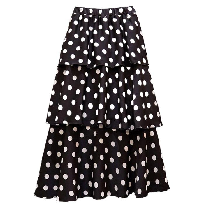

Spring and Summer Fashion Net Red Chiffon Polka Dot Skirt Western Style Very Fairy Small High Waist Cake Skirt S чорний