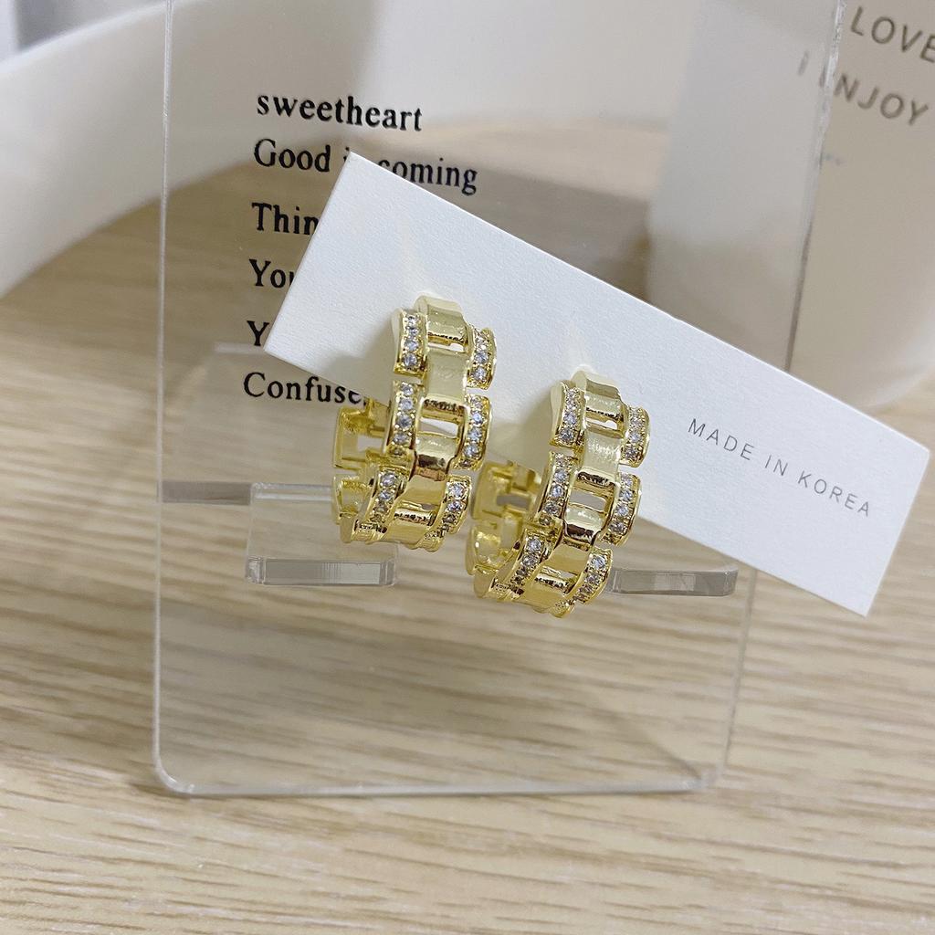 Koreanischer Modeschmuck Einfache Zirkon 14K Echtgold Ohrringe Schlichtes Temperament und Großzügige Damen Alltägliche Wilde Ohrringe