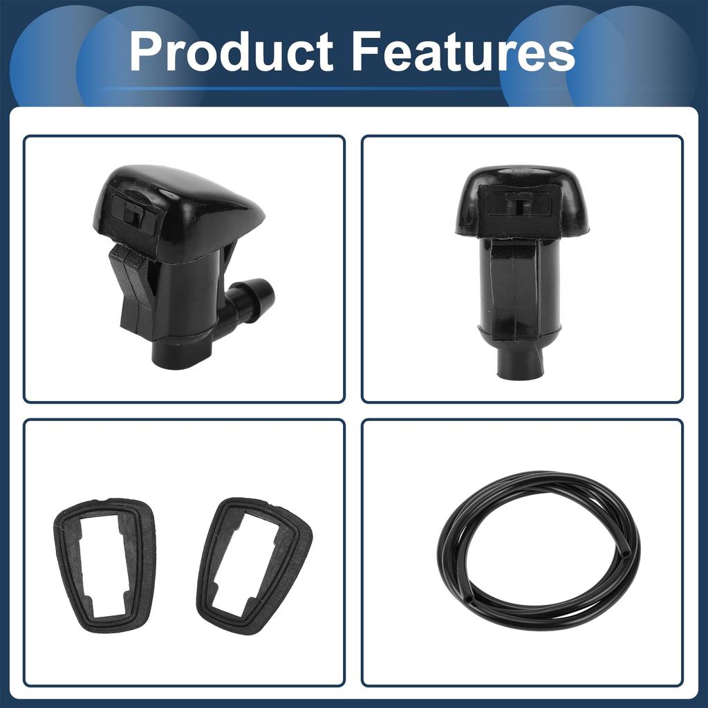 INFINAUTO Washer Nozzle Front Windshield Washer Nozzle 2 Gaskets 1.2m Hose Fits Jeep Chevy Pontiac Compatible Saturn Black