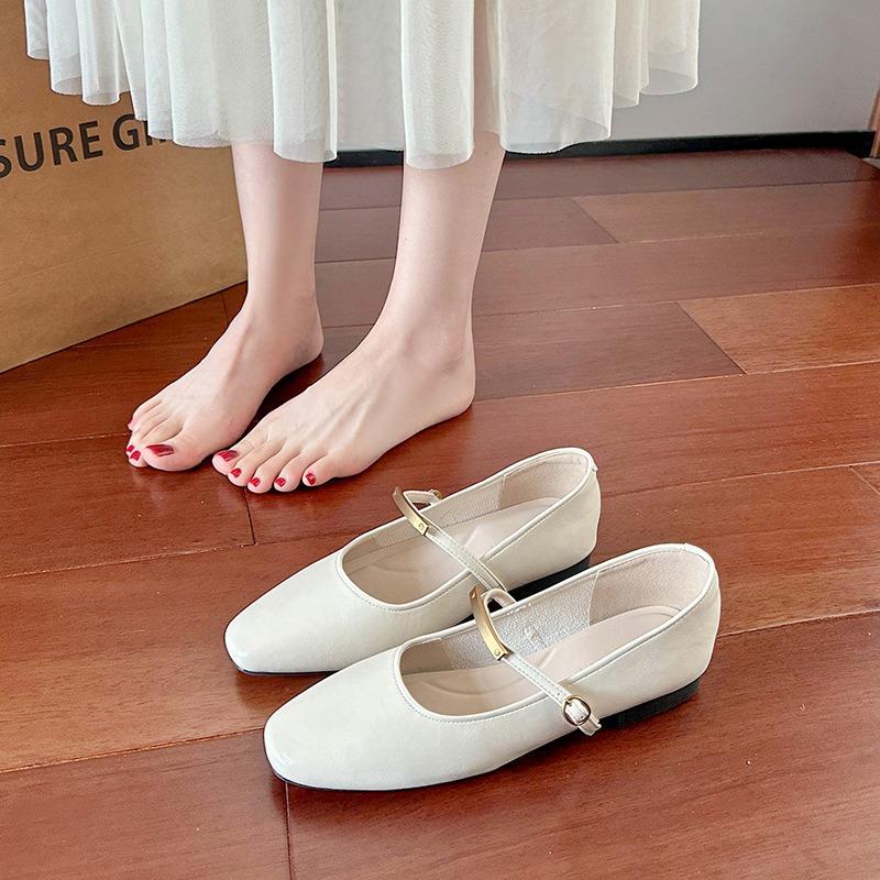 Moonlight Shoes Spring and Summer One-word Buckle Metal Flat Mary Jane Shoes Women with Skirts Single Shoes Women