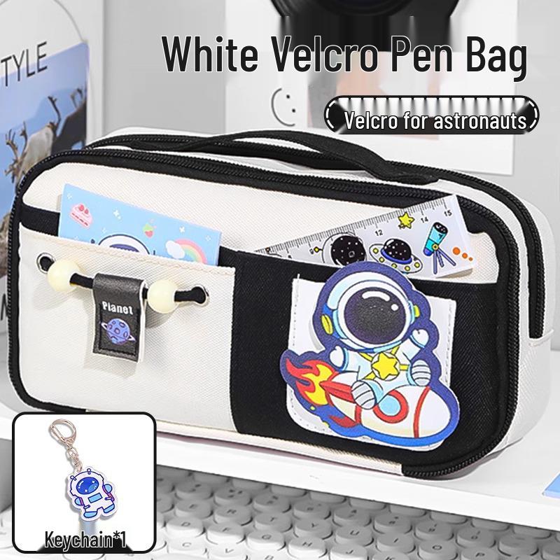 Send Astronaut Velcro! Boys' Black Dirt-Resistant Pencil Case, Hand-Carry, Large Capacity, New 2025 Style.
