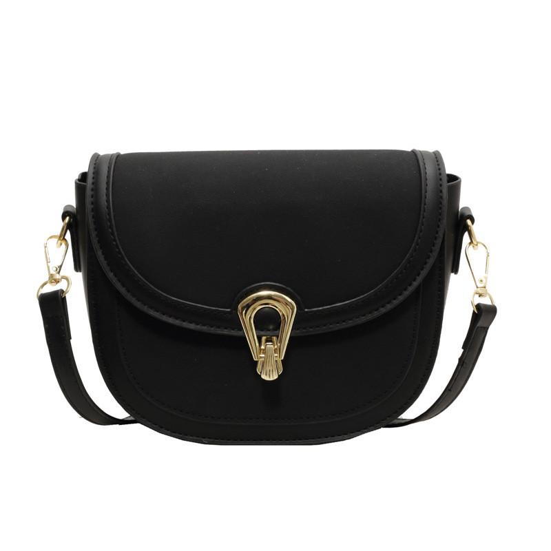 

Chic Vintage Saddle Bag For Women 2024 Fall Winter Retro Style With Lock Closure чёрный