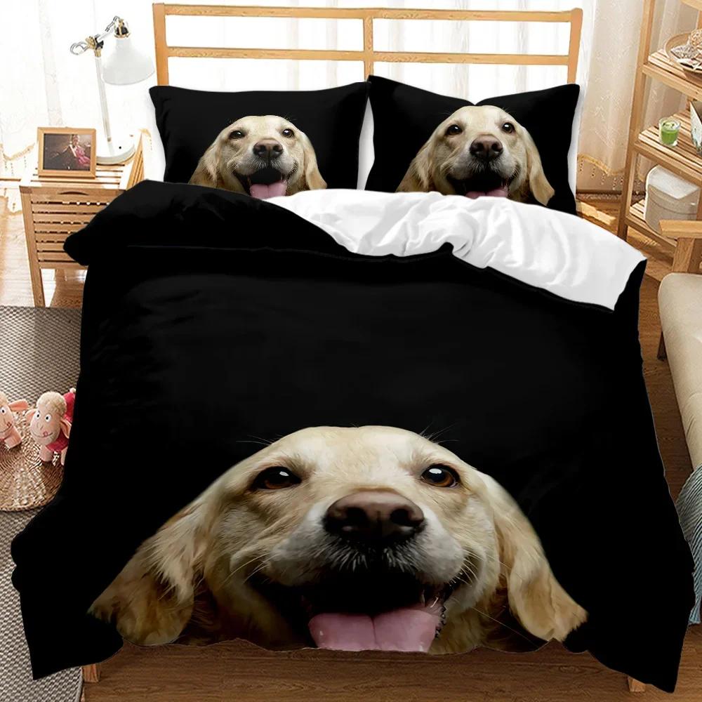 Cartoon Pug Duvet Cover Set Queen/King Size Cute Puppy Theme Bedding Set Golden Retriever Husky Pet Soft Polyester Quilt Cover
