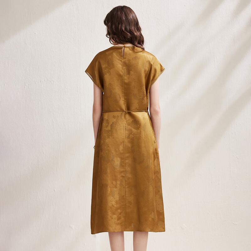 Zhaojun Mulberry Silk Lace Cutout Short Sleeve Midi Dress