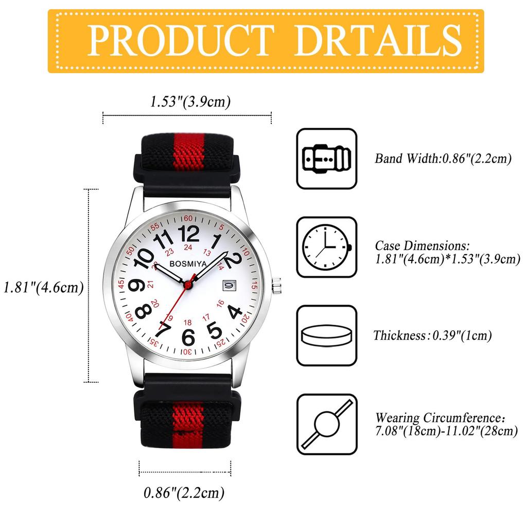 Quartz Watch with Braided Analog Date Calendar Large Colorful Popular Perfect for Christmas Men's Band, Waterproof Display, Display, Display, Dial,