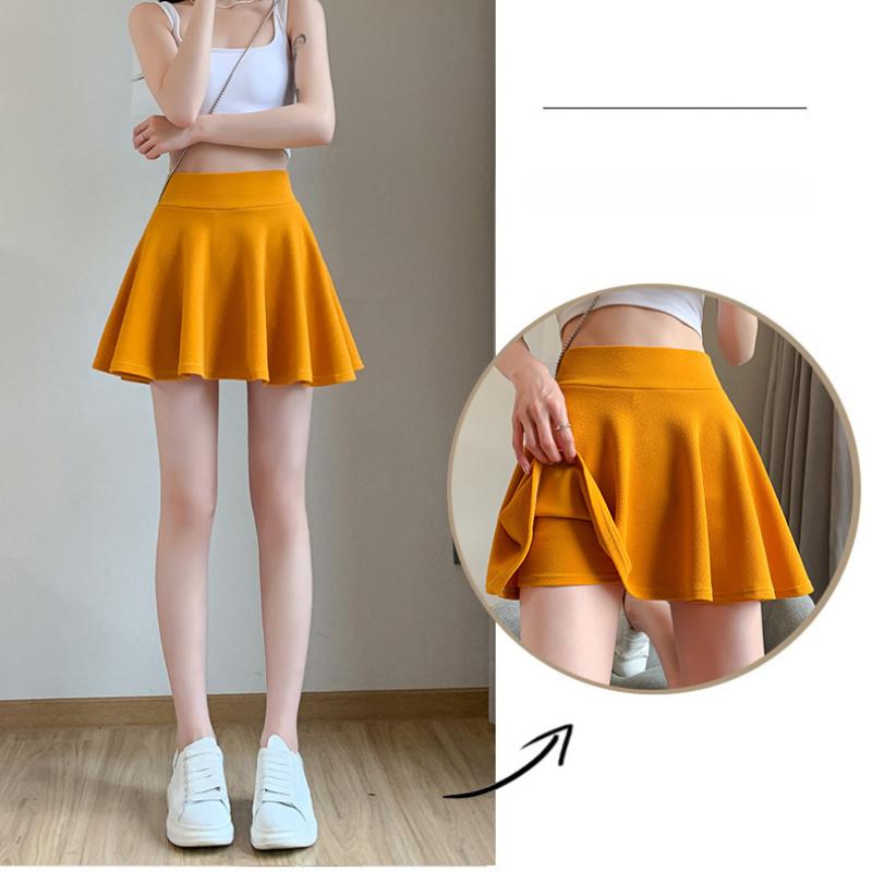 Summer Basic Skirts Women Shorts Mini Elastic Pleated Skirts High Waist Bubble Sun Skirts School Girl Uniform Lined Safety Pants