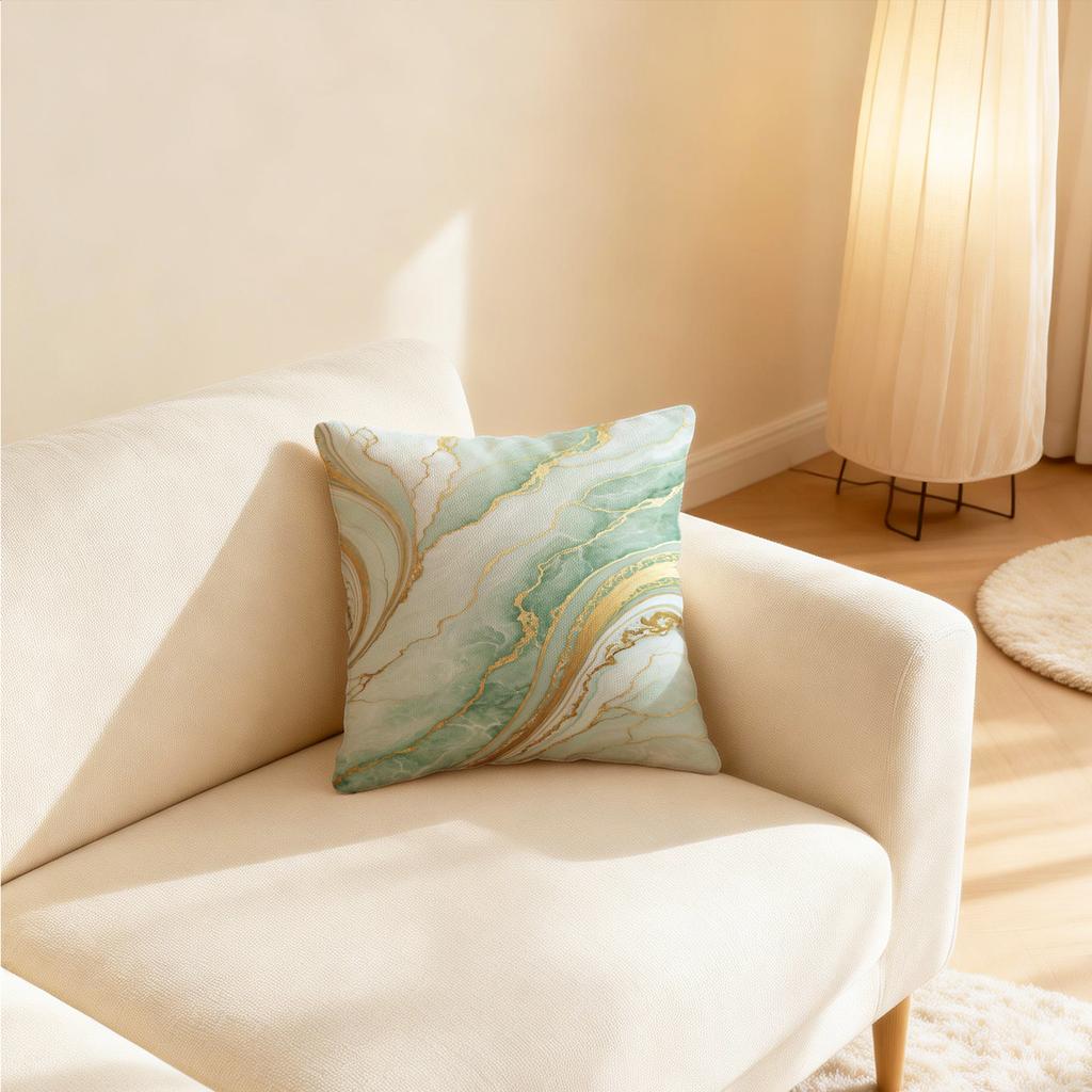 18X18 Inch Microfiber Throw Pillow With Insert, Luxury Marble Gold Foil Fluid Abstract Cushion For Sofa Decor