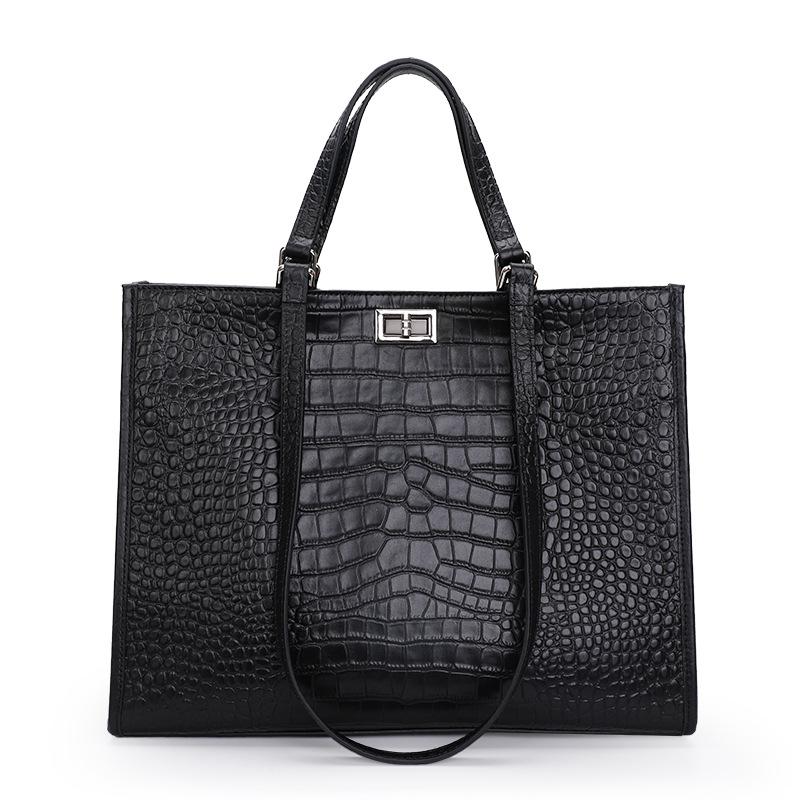 Crocodile Pattern Handbag Women's New Style Fashionable Versatile Retro Classic Large Capacity Tote Bag