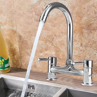 1PC Sink 2-hole Deck Installation Faucet Double Lever Chrome Hot and Cold Mixing Faucet