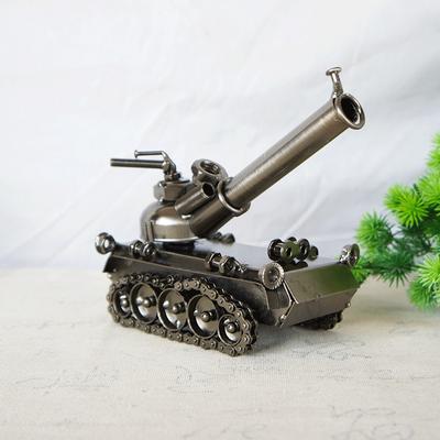 Retro Model Tank Cannon Model Figurine Metal Decoration Handmade Metal Craft Gifts Home Office Decorative Retro Ornaments