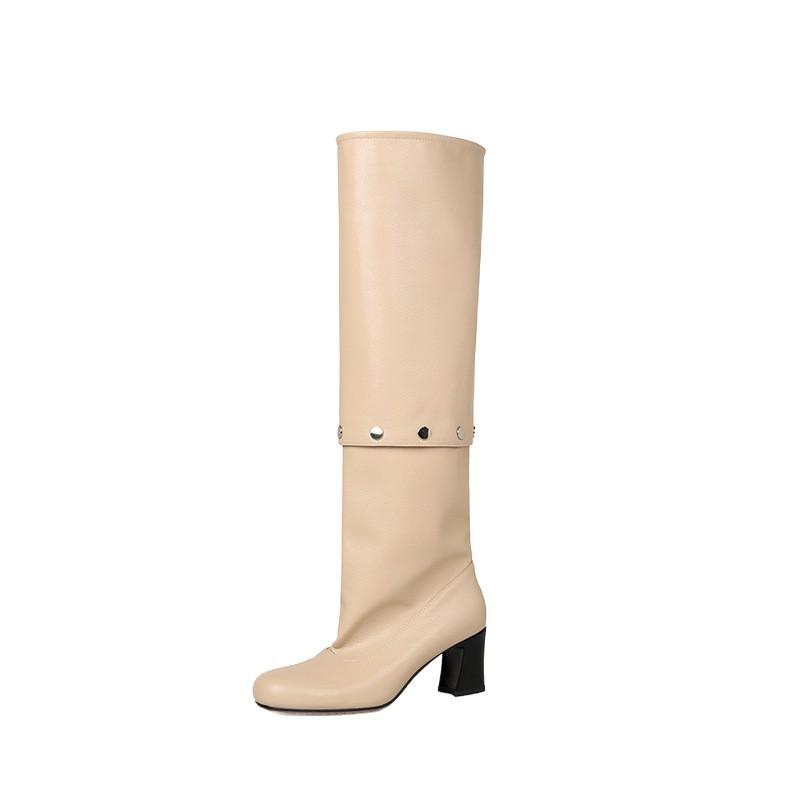 Foreign trade two wear removable knee boots 2025 new retro thick heel rivets thin leather high boots