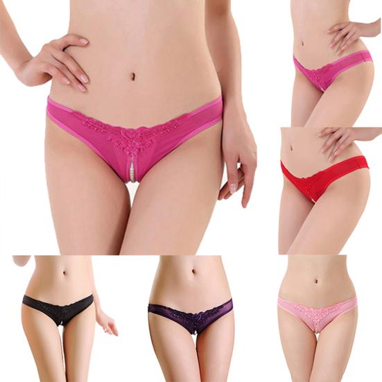 Women Sexy Mesh Breathable Imitation Pearl Crotchless Panties Thong Underwear