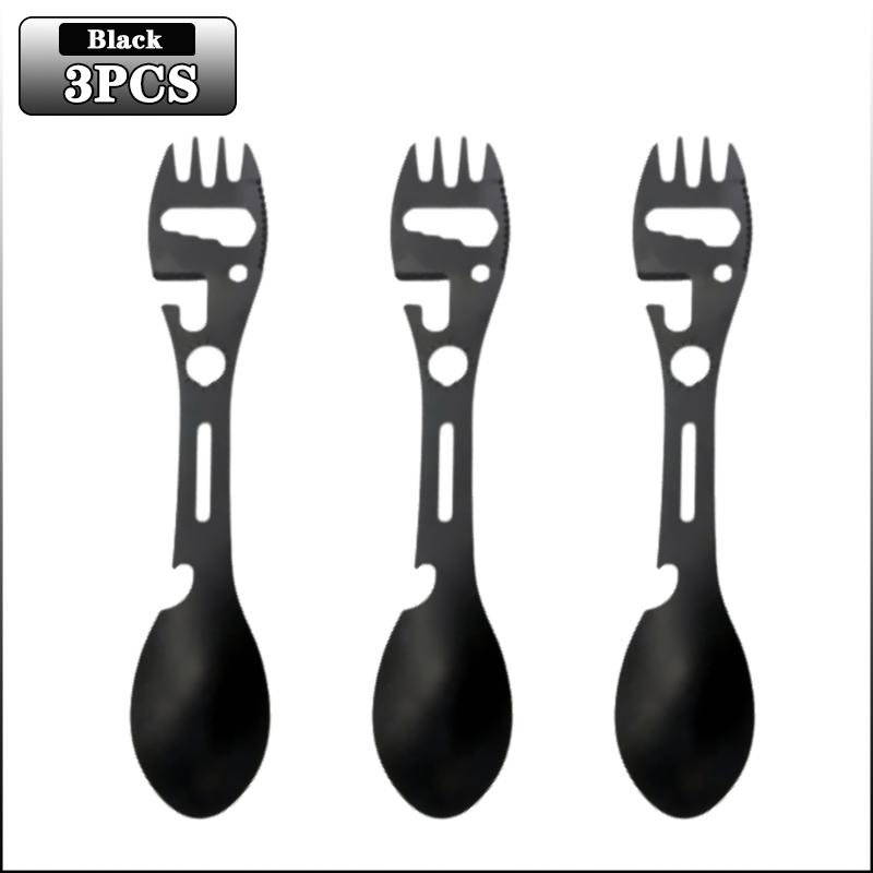 1-20PCS 5 In 1 Stainless Steel Fork Spoon Knife Can Opener Bottle Opener Wrench Multifunctional Gear Outdoor Camping Supplies