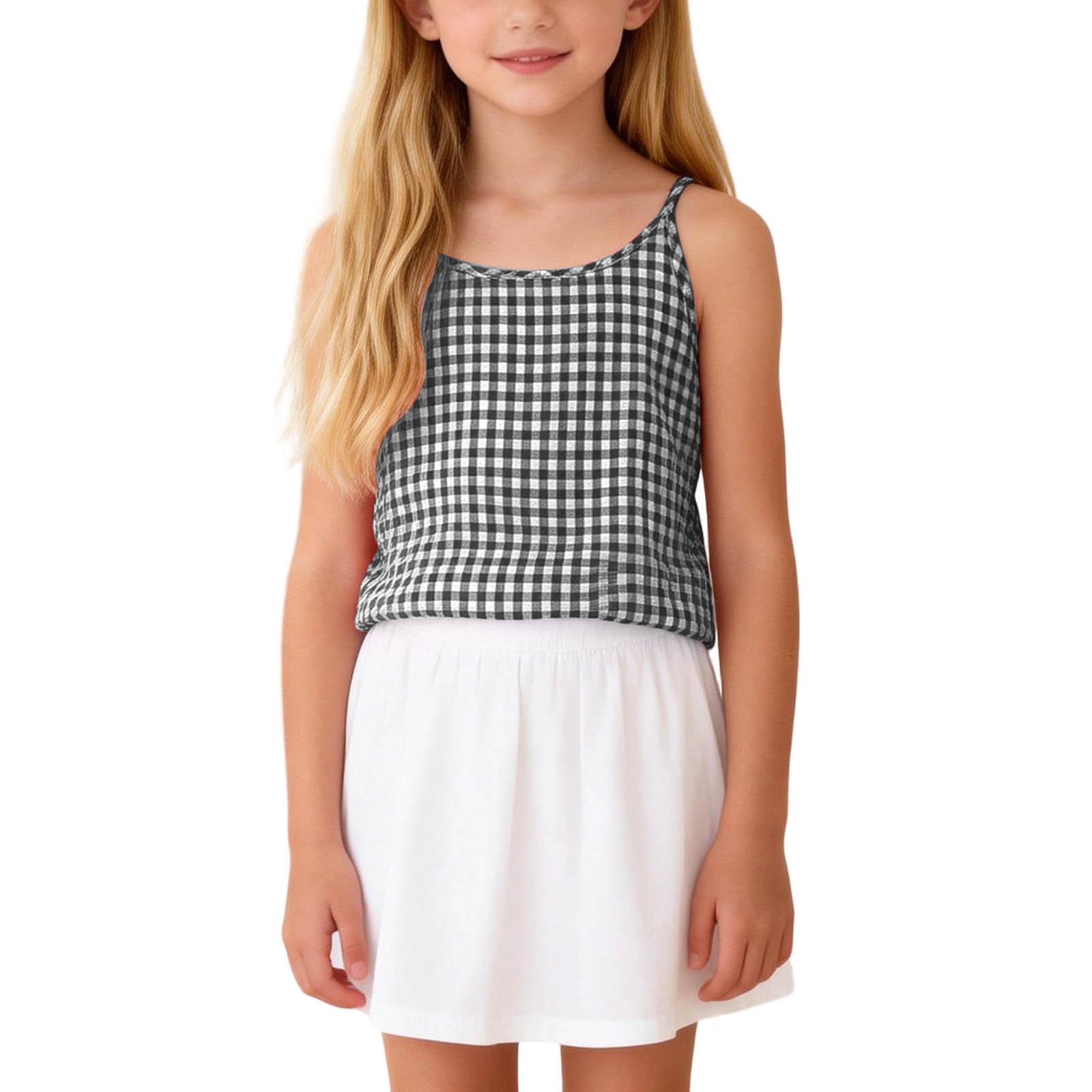 Children s Fashionable And Cute Plaid Sleeveless Camisole Casual Girls Top 120 чёрный