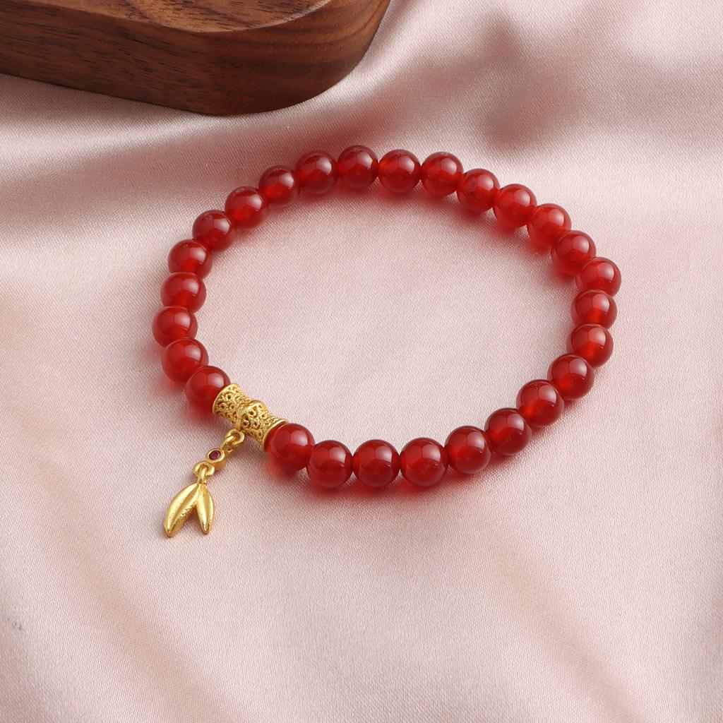 Bracelet Agate Double Ring Bamboo Pigeon Blood Red Single Ring Crystal Bracelet Stylish Simple Commuter Dopamine
