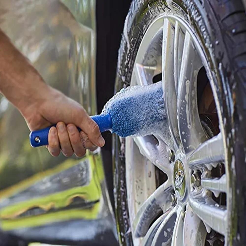 Non-Slip Handle Wheel Cleaning Brush Soft Microfiber Microfiber Car Brush Wheel Care