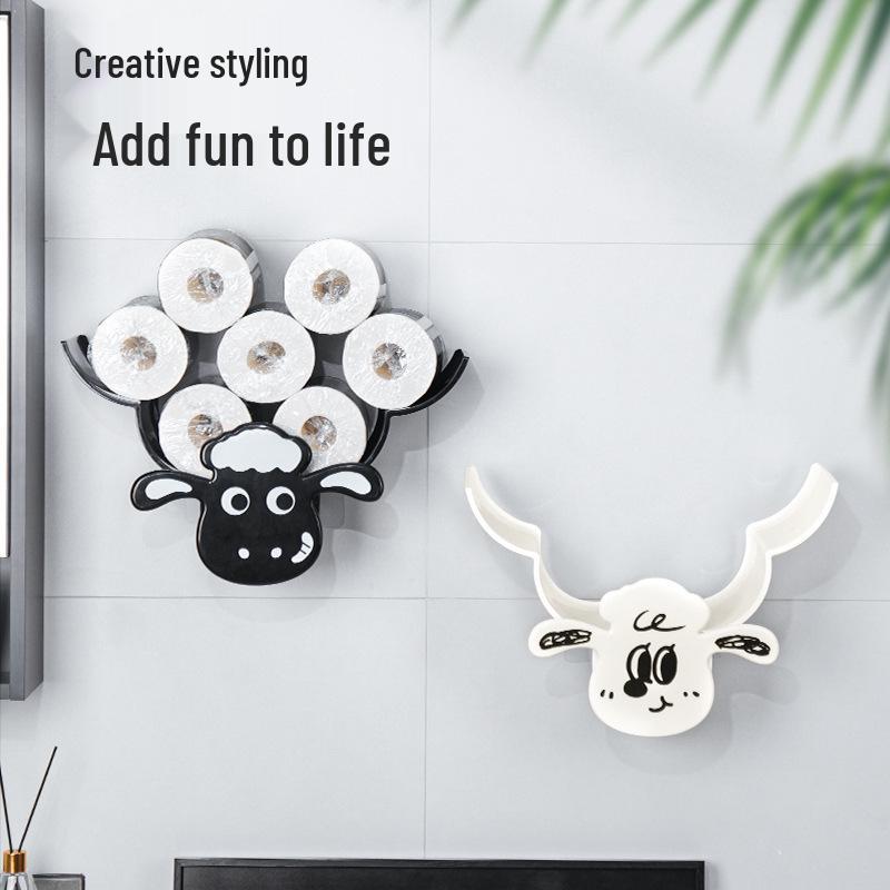 Wall-Mounted Sheep Tissue Holder - Creative Toilet Paper Storage Rack for Living Room and Bathroom