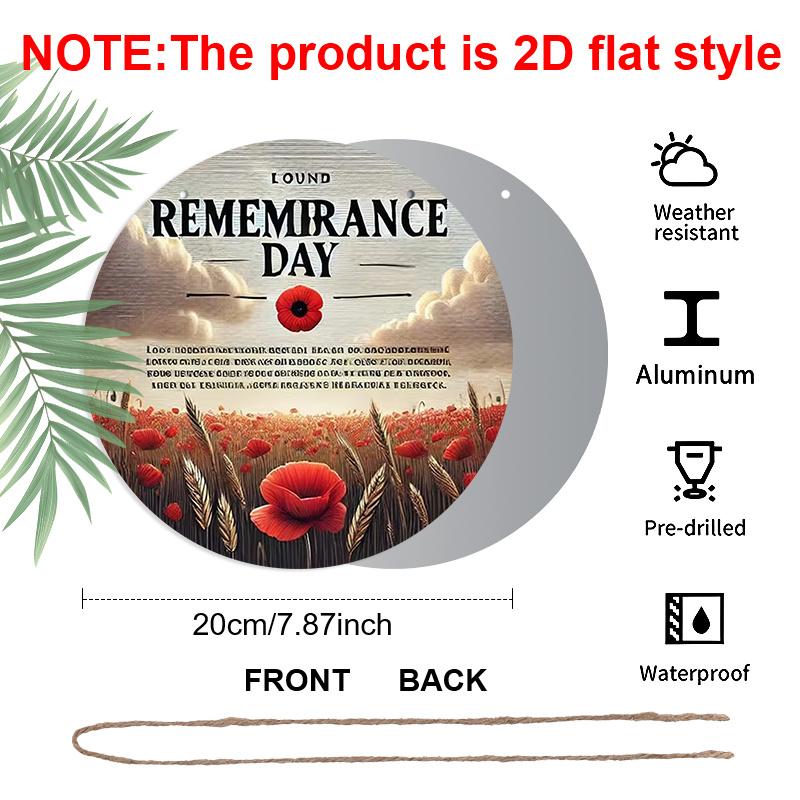 2D Flat Aluminum Memorial Day-Themed Wall Decor Red Poppy and Sheaf of Wheat Design Commemorative Gift 7.87 Inches X 7.87 Inches Suitable for Cafes