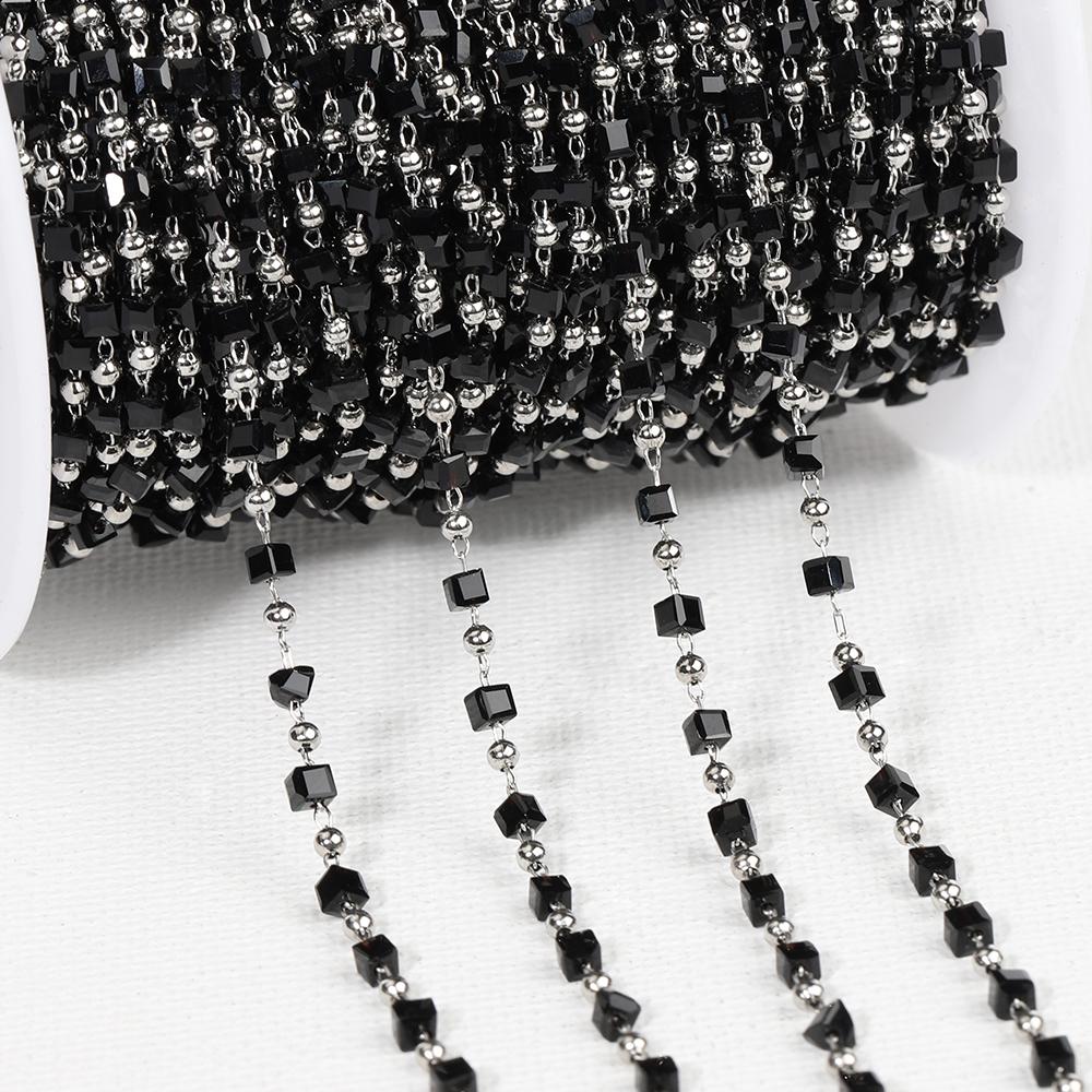 

1Meter Stainless Steel Link Chain Purple Crystal Cube Square Beads Chain for DIY Boho Necklaces Bracelets Jewelry Making No Fade 1meter