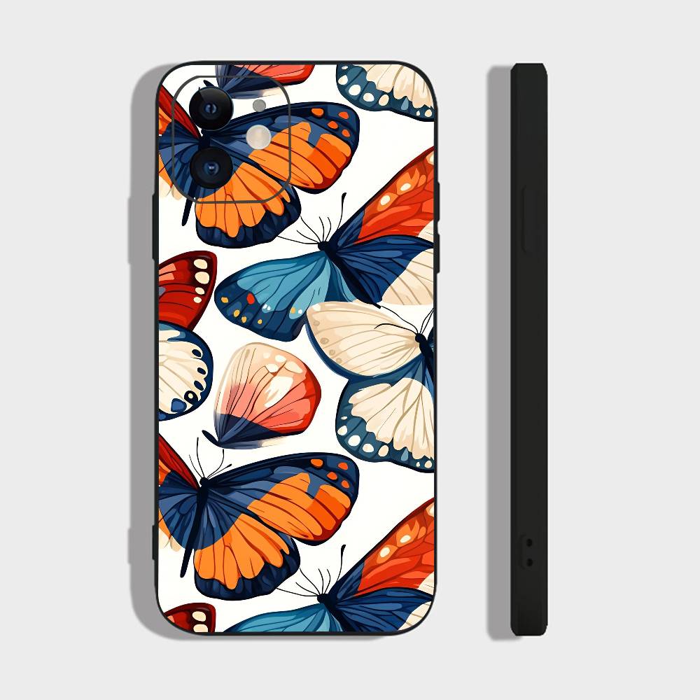 Art Butterfly For IPhone 15 16 14 Plus 13 12 11 17 Pro Max 17 Air Black Soft Phone Cover