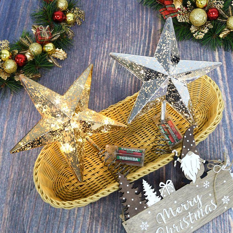 Christmas Decoration Gold Silver Red Charged Luminous Five-pointed Star Plastic Ornaments Christmas Tree Top Star Lights Crafts