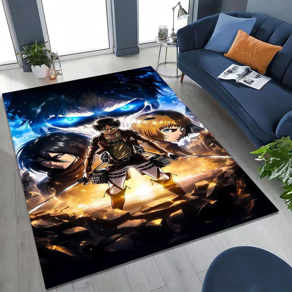 2026 New Anime Attack on Titan Eren Mikasa Cartoon Rug for Bedroom Living Room Sofa Home Doormat Decor,Kids Non-slip Floor Mat