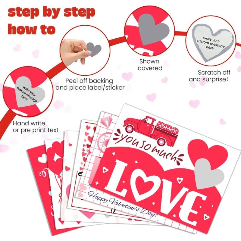 6PCS Valentines Party Scratch Off Cards Set Includes 8 Love Sticker Practical Paper Craft For Couple Game Night Activities